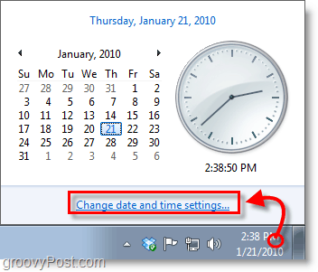 Captura de tela do Windows 7 - clique no relógio e altere as configurações