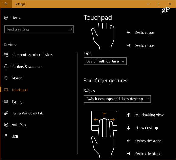 configurações do touchpad