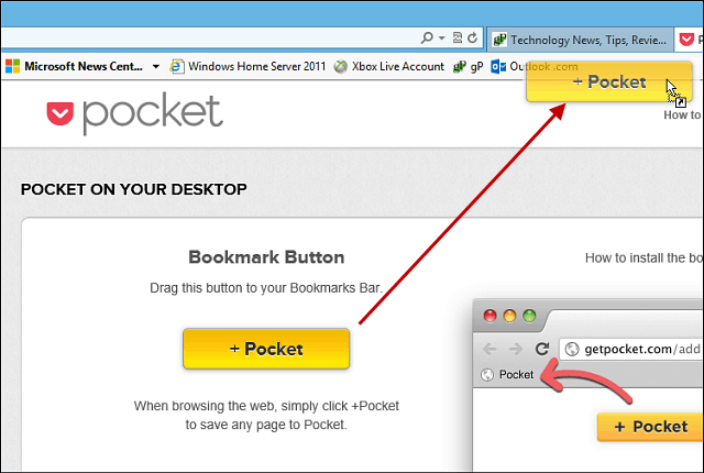 Como usar o Pocket com o Internet Explorer