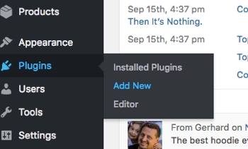 Adicione um novo plug-in do WordPress na guia Plug-ins.