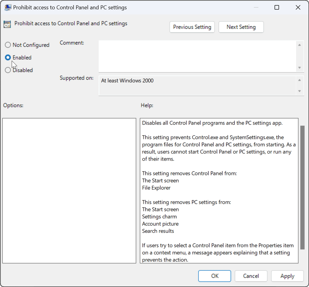 Bloquear usuários das configurações no Windows 11