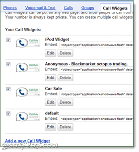 Widgets do Google Voice e widgets de chamada