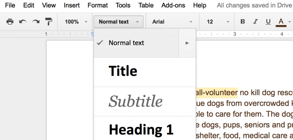 formatação de documento no google drive