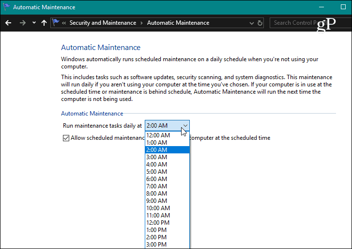 Definir o tempo de manutenção automática do Windows 10