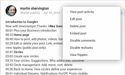edite uma postagem do Google Plus para adicionar carimbos de data / hora