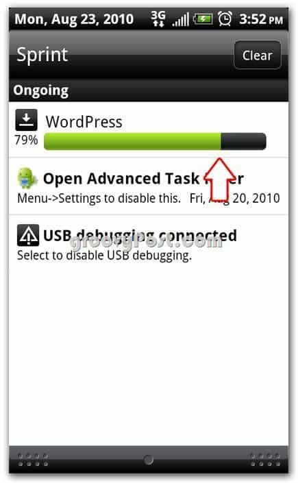 Wordpress na tela de instalação do Android