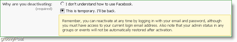você pode reativar o facebook a qualquer momento, isso é realmente desativação?