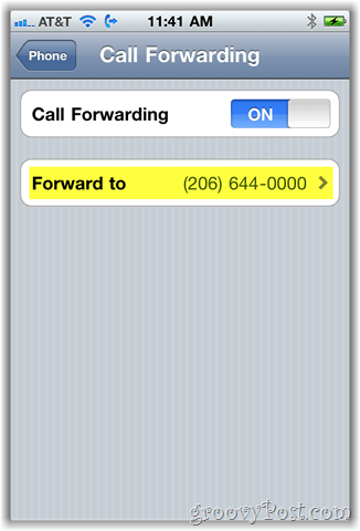 captura de tela da opção de encaminhamento de chamada do iphone