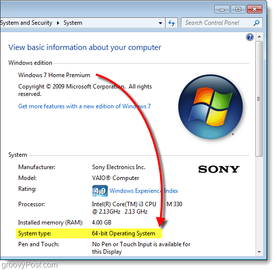 encontre a versão de 64 ou 32 bits do Windows 7