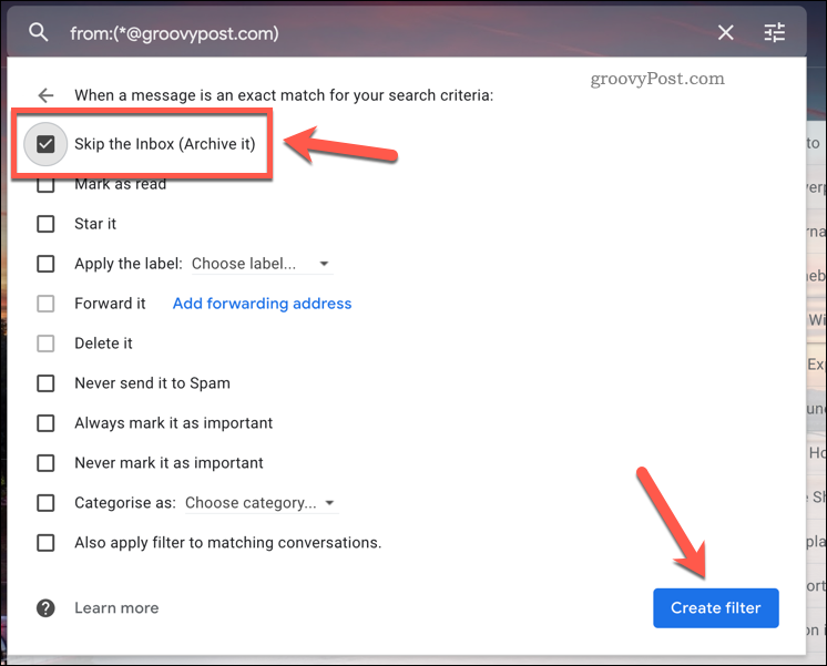 Ignorando uma regra de filtro do Gmail