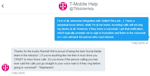 Um representante de atendimento ao cliente da T-Mobile conseguiu interagir comigo individualmente e enfocar meu problema.