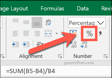 Defina sua célula para o tipo de número de célula Porcentagem para vê-lo como uma porcentagem no Excel