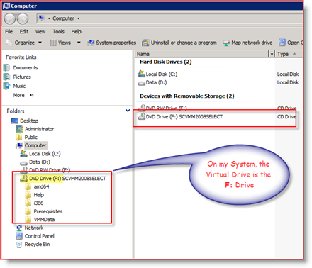 Exemplo de montagem ISO da unidade virtual MagicISO no Windows Server 2008
