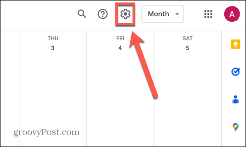 ícone de configurações do calendário do google