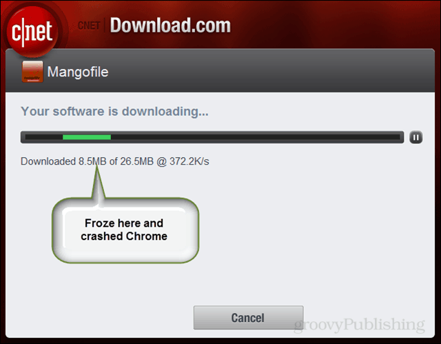 programa congelou durante o download