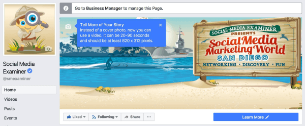 O Facebook expande a capacidade de enviar vídeos como imagens de capa para mais páginas. 