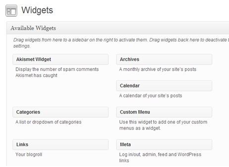 widgets disponíveis wordpress