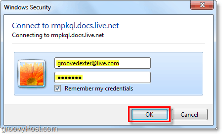 reinsira suas credenciais de conta do Windows Live