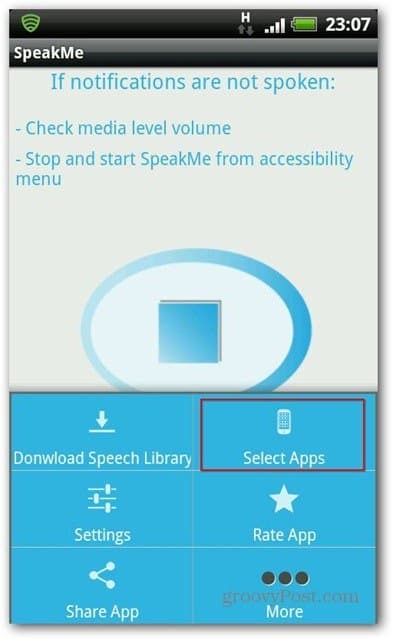 SpeakMe para aplicativos selecionados do Android