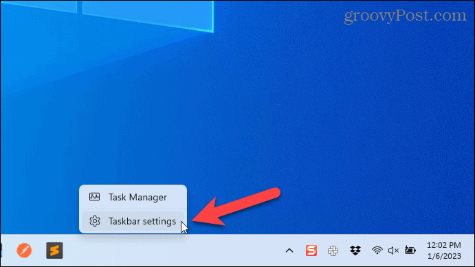 Selecione as configurações da barra de tarefas no Windows 11