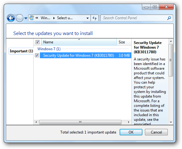 Atualizações do Microsoft Windows 7