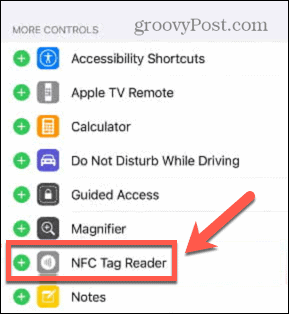 adicionar leitor de tags nfc ao centro de controle