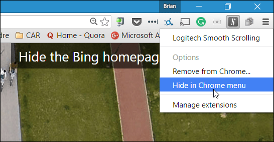 Ocultar no menu do Chrome