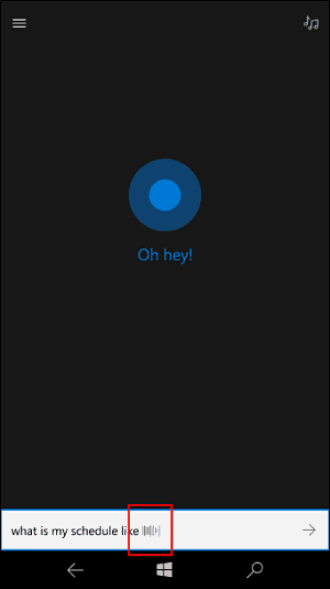 Animação de escuta Cortana