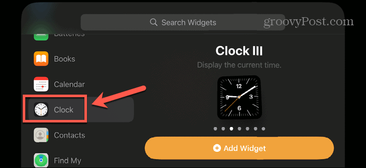 widgets de relógio em espera do iphone