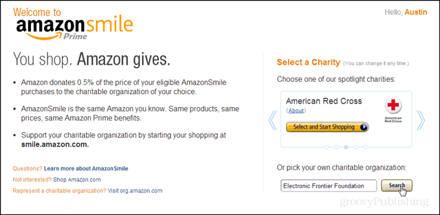 Doe para sua instituição de caridade favorita com o Amazon Smile