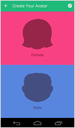 bitmoji escolhe avatar e gênero