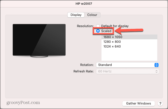 botão de opção escalado do display externo do mac