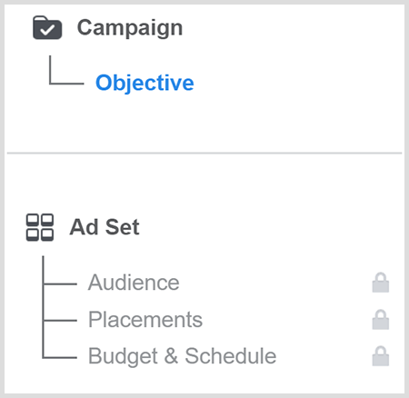 Crie um objetivo de campanha de anúncios no Facebook e, em seguida, direcione um público.