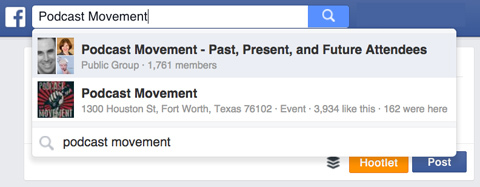 grupo de movimento de podcast na pesquisa do facebook