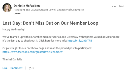 promova o sorteio do loop do Facebook no LinkedIn