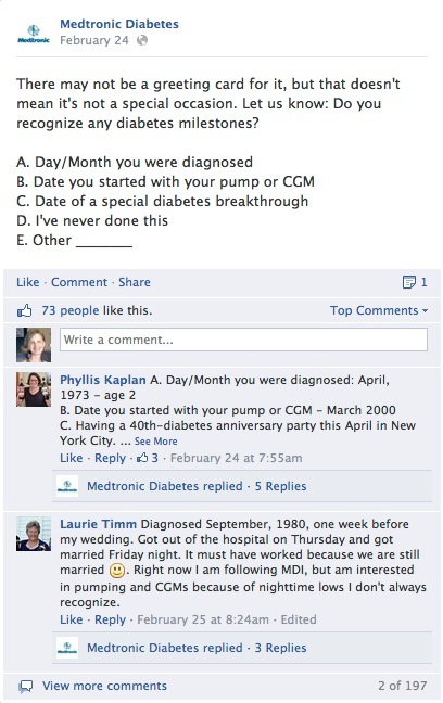 primeira atualização do prompt do facebook sobre diabetes medtronic