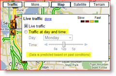 Google Maps Live Traffic nas configurações de dia e hora