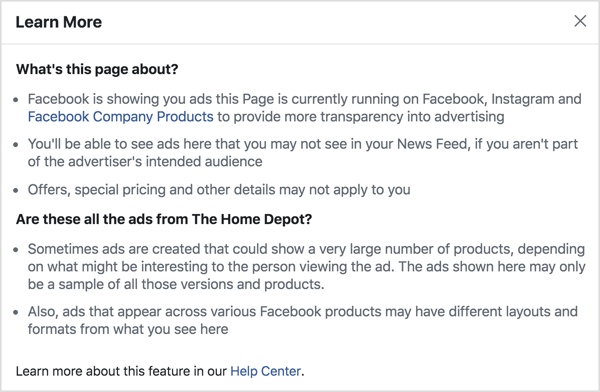 As ferramentas de transparência de anúncios do Facebook permitem que qualquer usuário veja todos os anúncios em execução em qualquer página.