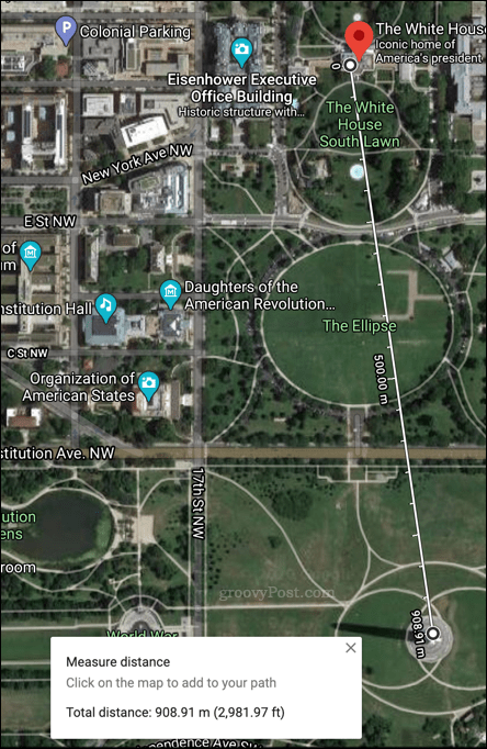 Um exemplo de distância medida no Google Maps