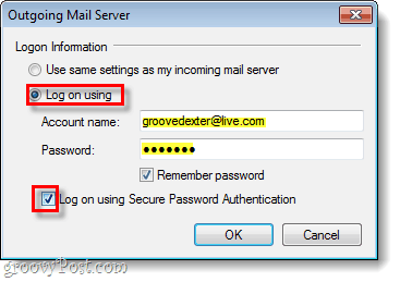 servidor de saída do Windows Live Mail
