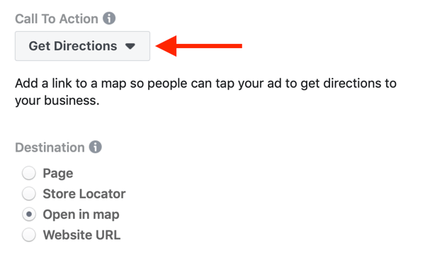 Opção para selecionar Obtenha instruções para a frase de chamariz de sua campanha no Facebook.