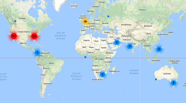 Visualize os locais mapeados para os seguidores desta conta no Twitter.