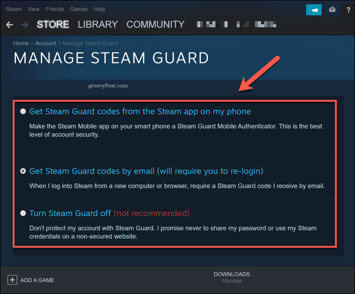 Gerenciando Steam Guard no Windows 10