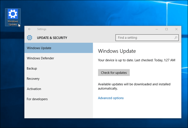Atalho do Windows Update