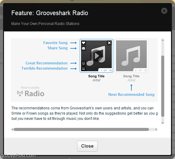 use o mecanismo de recomendação Grooveshark via rádio Grooveshark