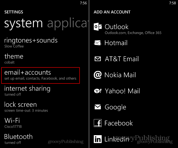 Adicionar conta Windows Phone 8