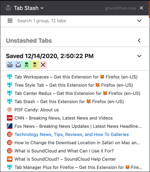 Extensão Tab Stash do Firefox