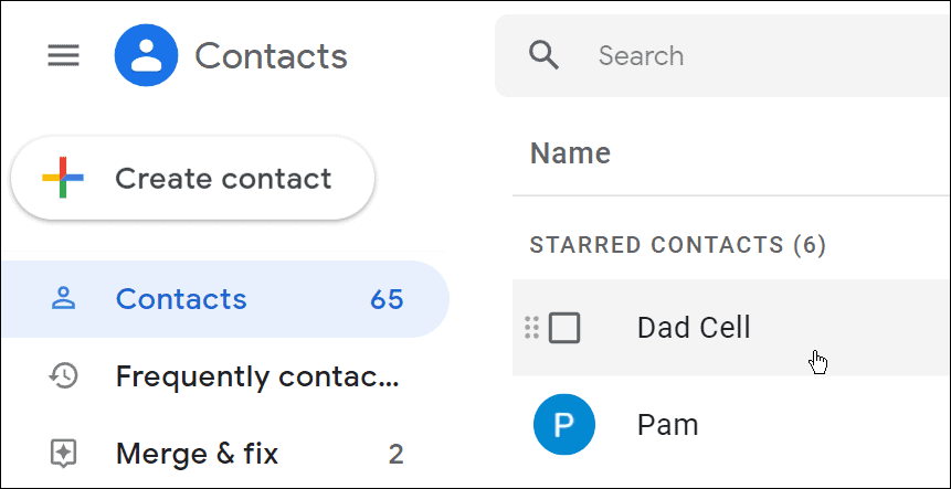 Página de contatos do Gmail