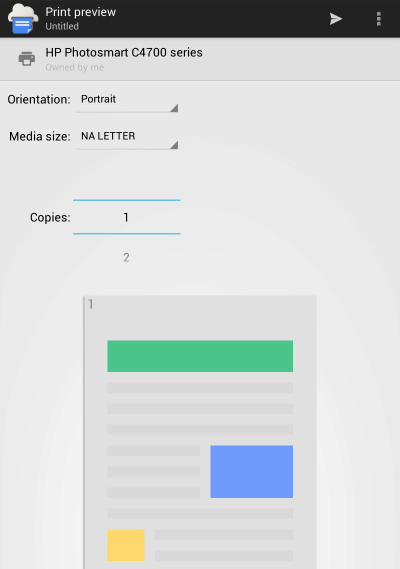 Visualização de impressão do aplicativo Google Cloud Print