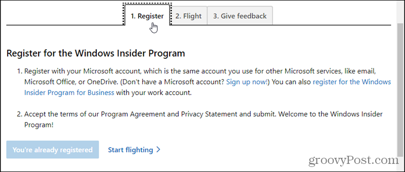 Registre-se no programa Windows Insider